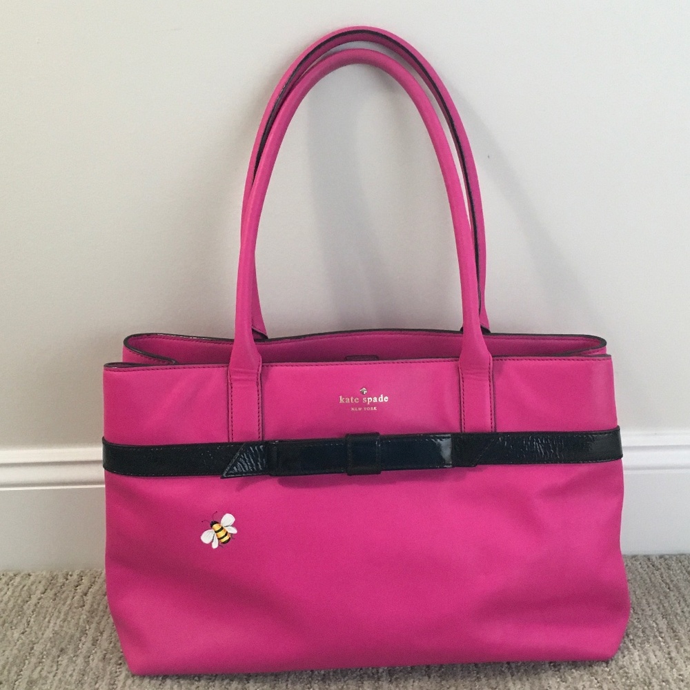 Kate Spade Fuchsia Satchel with black patent bow